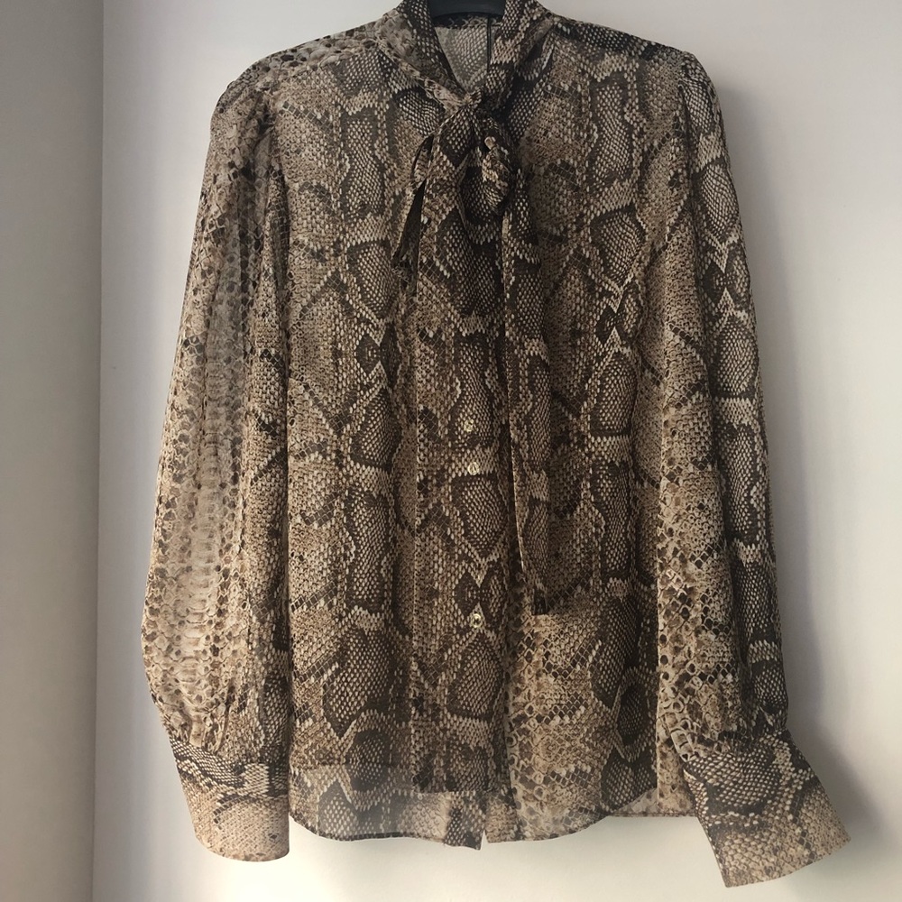 NWT Zara Snake Print Pussybow Blouse